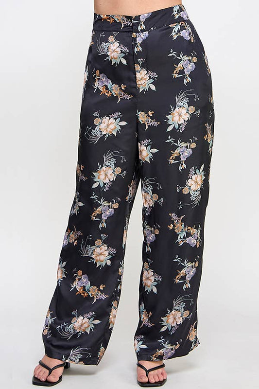 PLUS-Satin Floral Pant