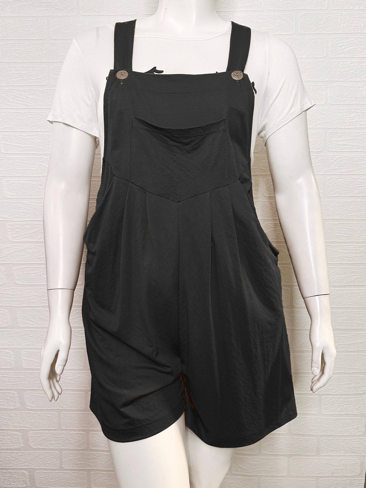 Plus Size Knit Linen Pleated Overall Shorts