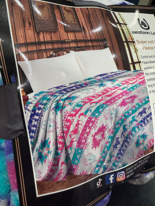 Western Linens Queen Size- Pink/Purple Aztec