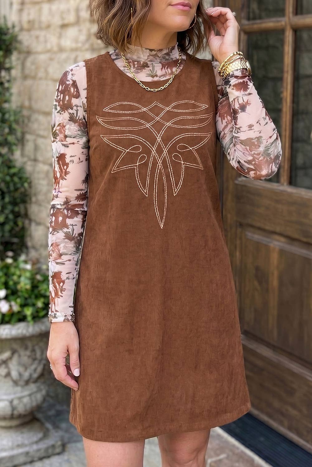 Embroidery Western Corduroy Dress