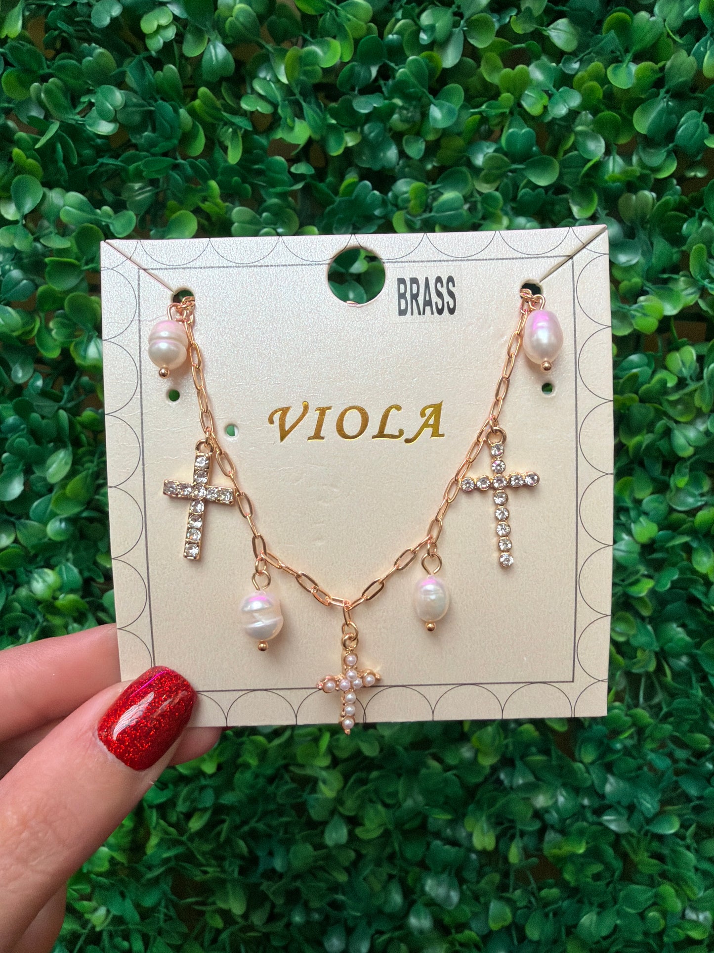 Cross & Pearl Charm Bracelet