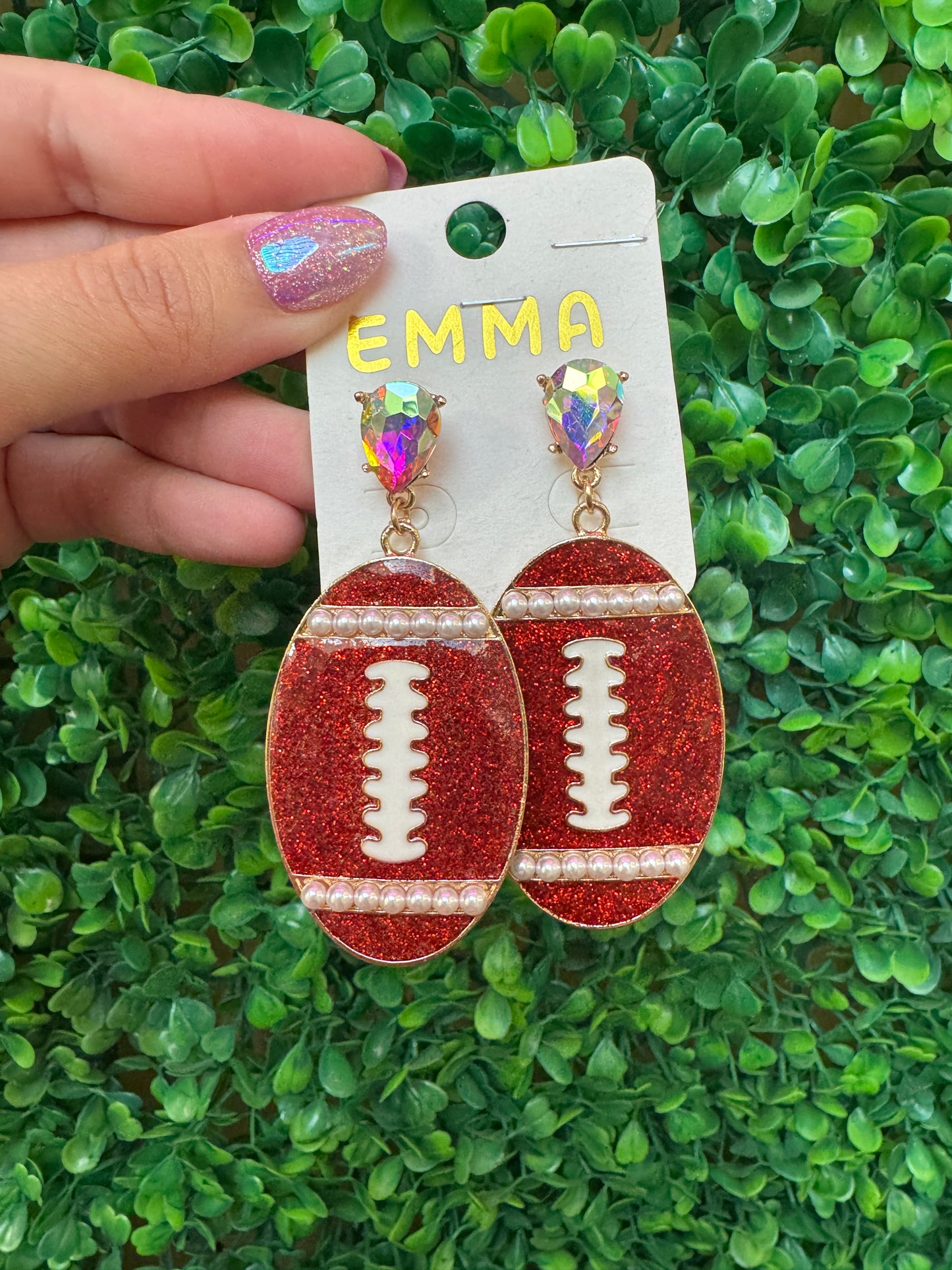 Red Chunky Football Earrings