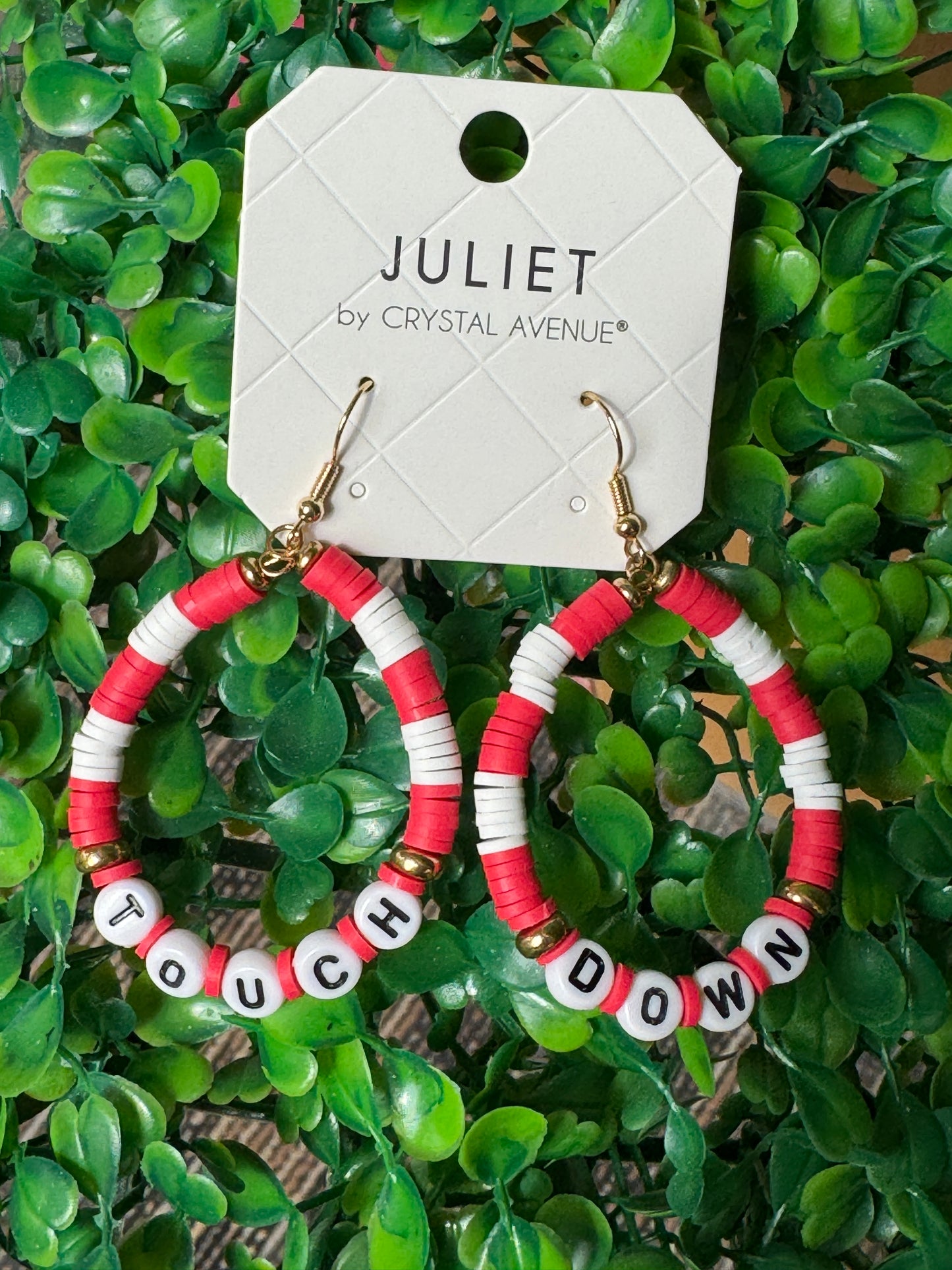 Red/White Touchdown Dangle Earrings