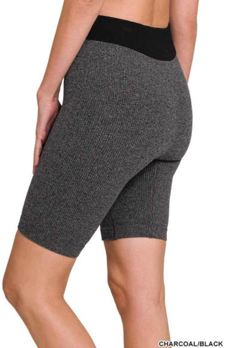 *Zenana Ribbed Seamless Biker Shorts