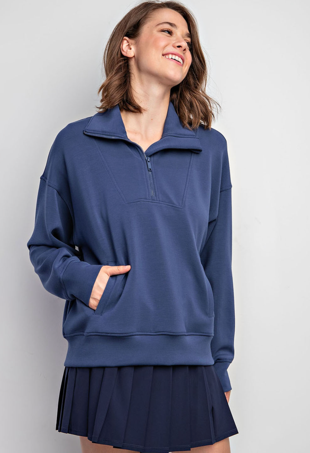 *Rae Mode Quarter Zip Pullover- Smoked Navy