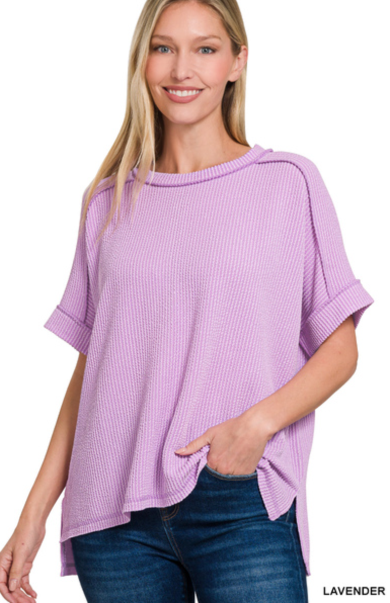 *Ribbed Short Sleeve-LAVENDER