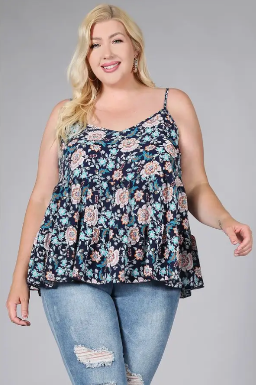 *Floral Paisley Print Ruffle Cami