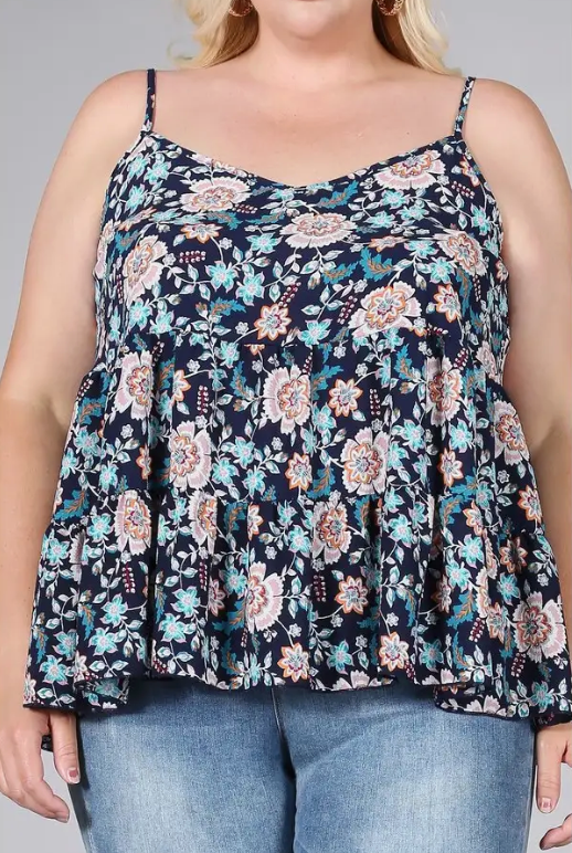 *Floral Paisley Print Ruffle Cami