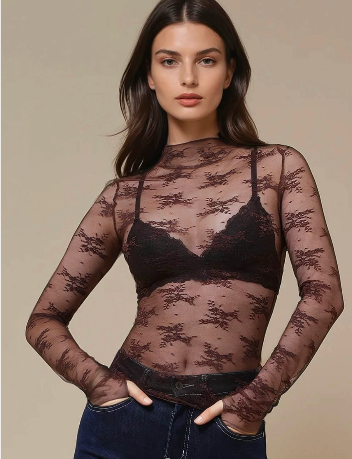 Luxe Sheer Layering Top- Brown