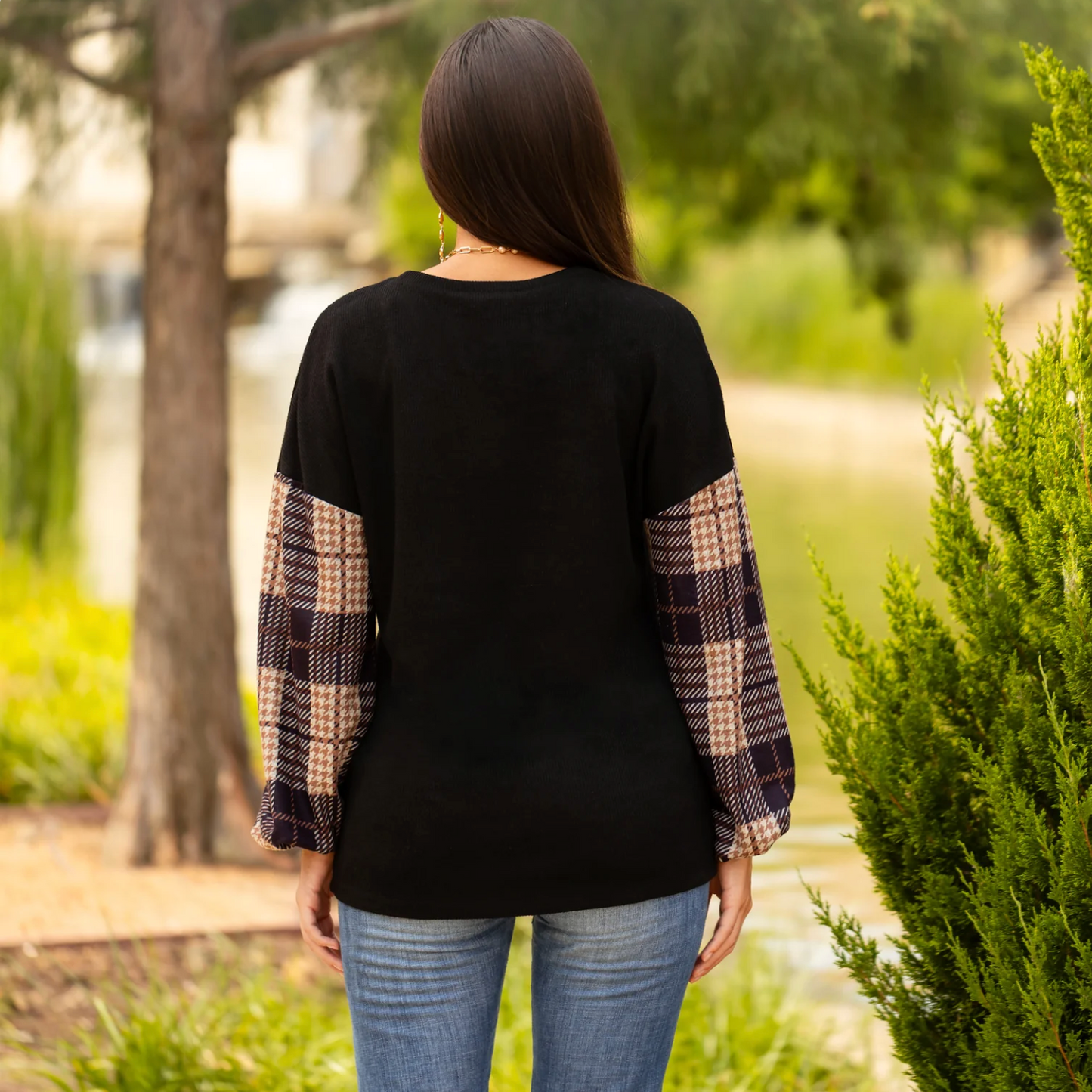 Plaid Stripes Long Sleeve Top-PLUS