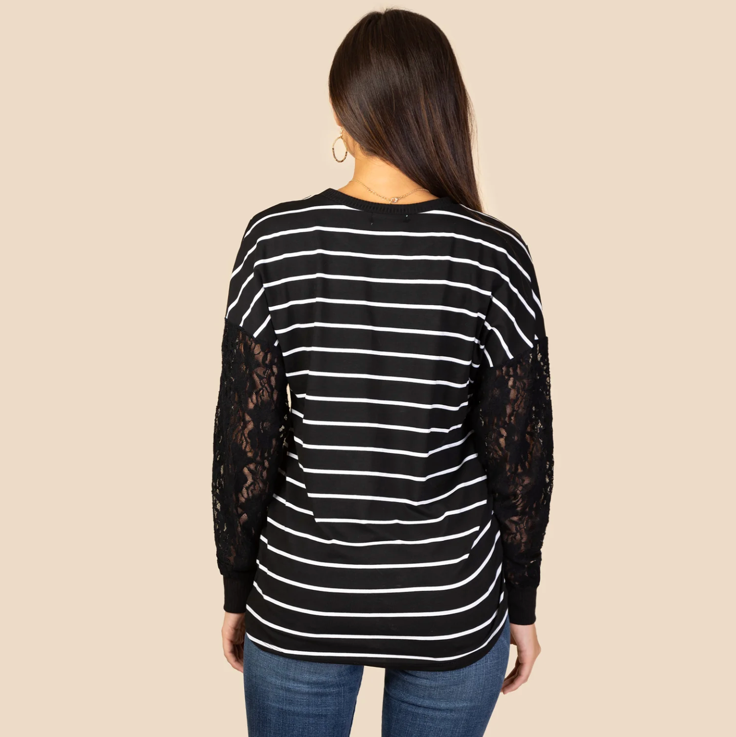 Striped Top with Lace Sleeves