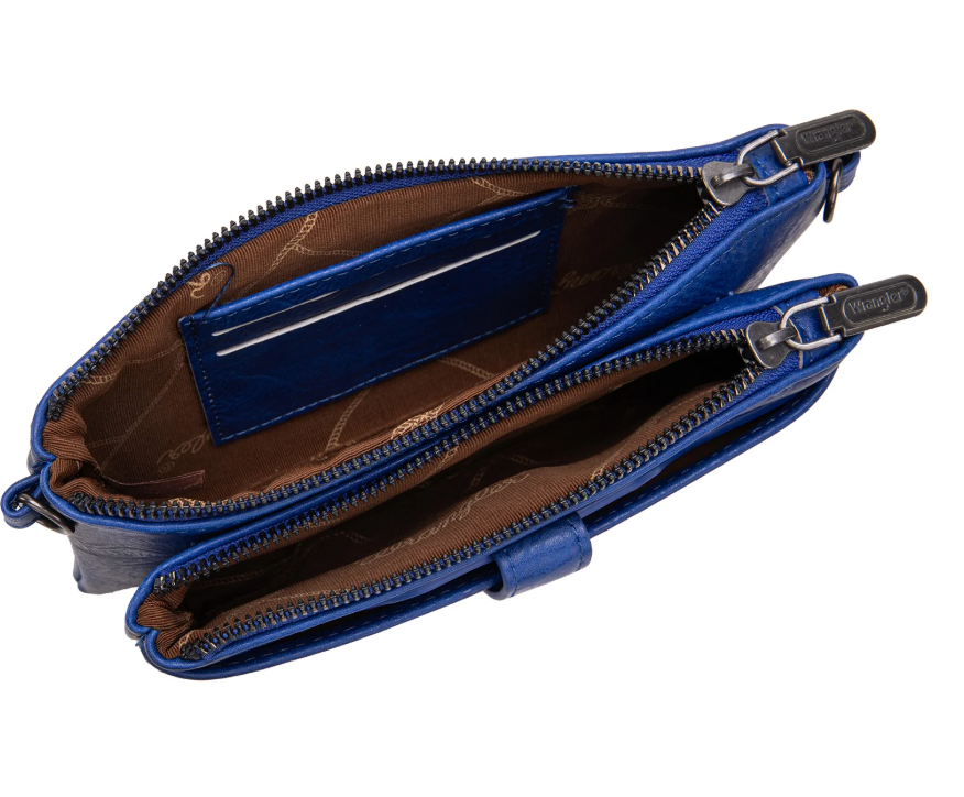 Wrangler Dual Zipper Compartment Crossbody Bag - Navy