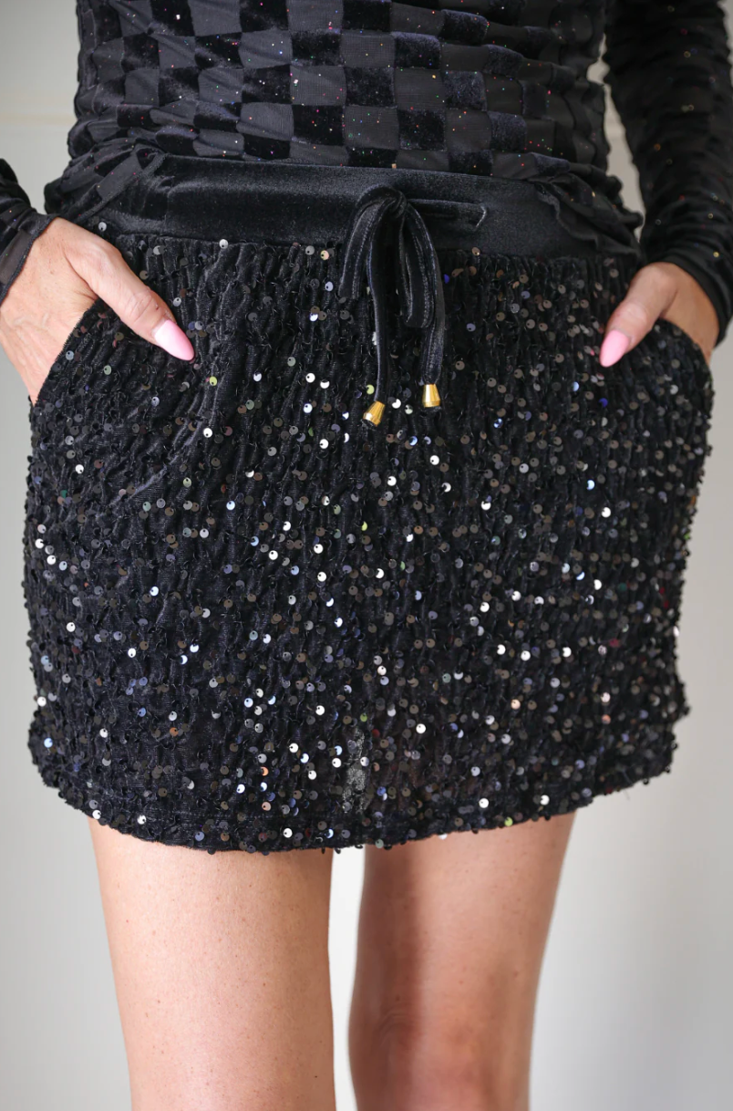 Velvet Hour Sequin Skort-Blk