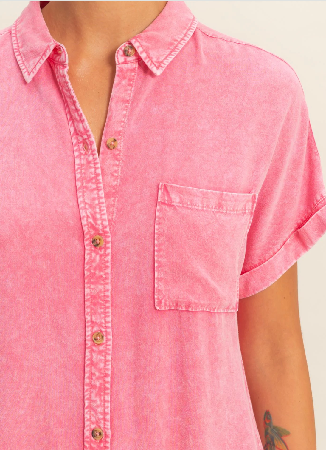 Pink Mineral Wash Button-Up