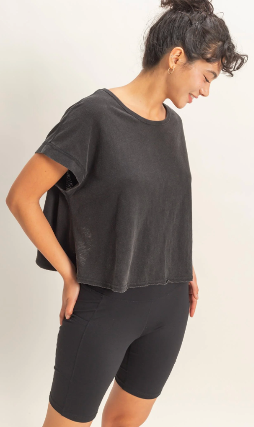 Acid Washed Cross Open Back Top