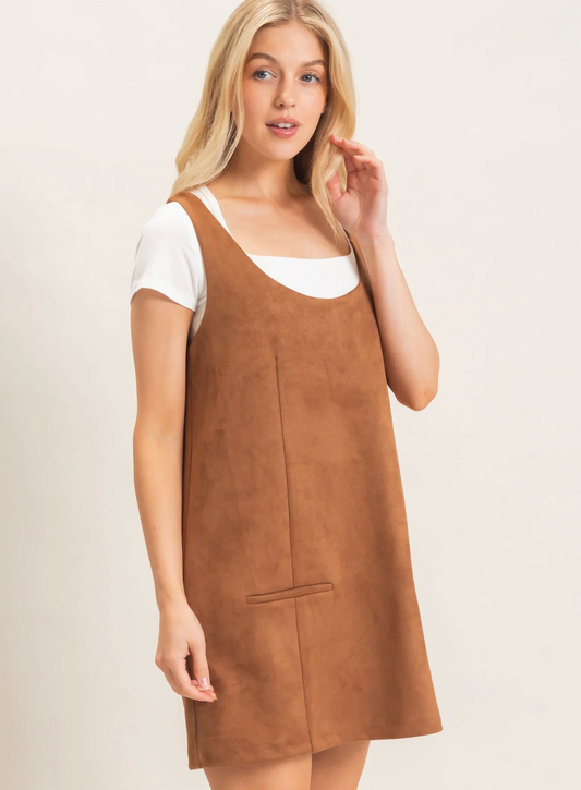 Camel Sleeveless Suede Mini Dress