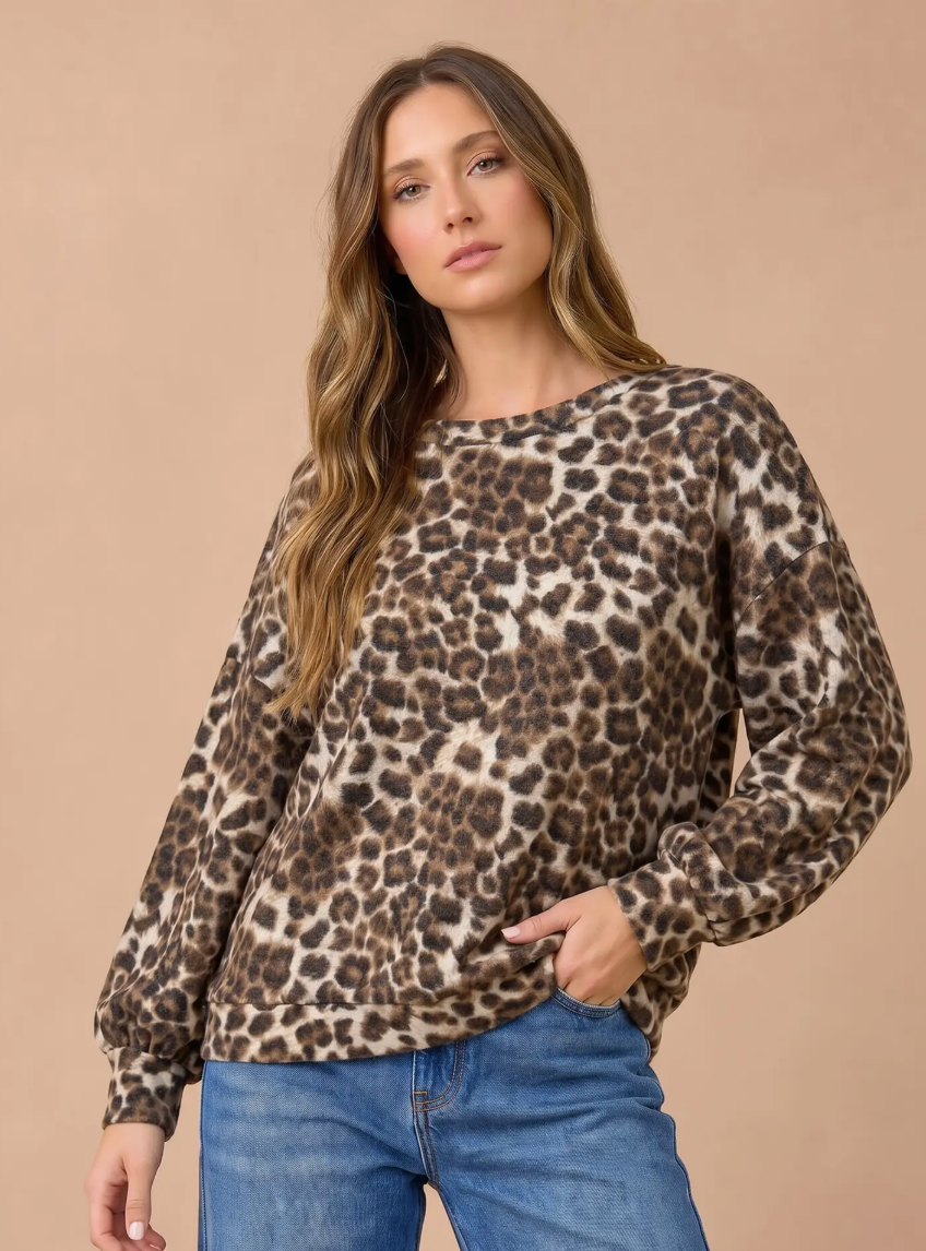 Khaki Leopard Cozy Knit Top