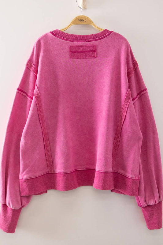 Vintage Washed Sweatshirt- Hot Pink