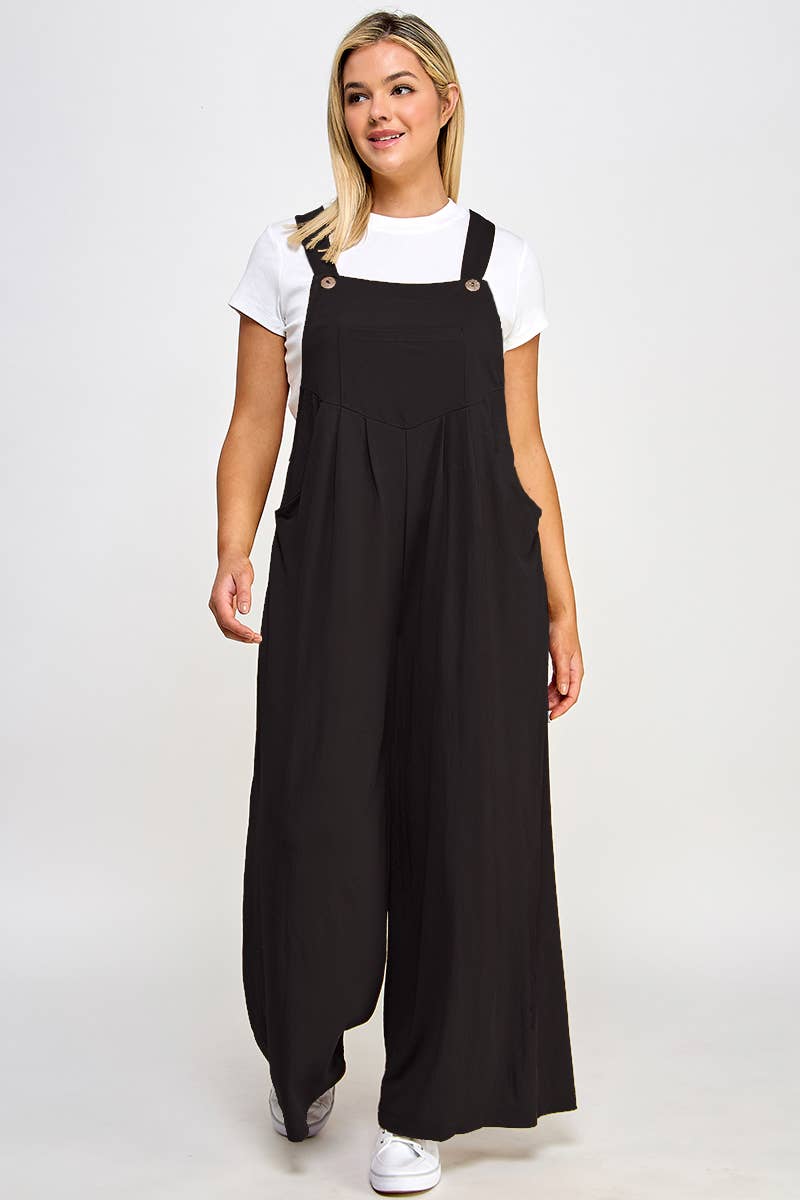 Plus Size Pleated Overalls with Pockets