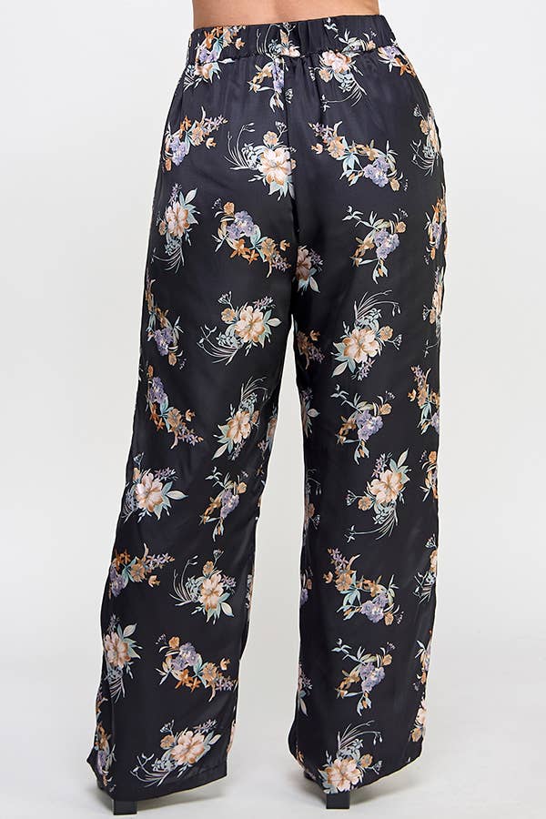 PLUS-Satin Floral Pant