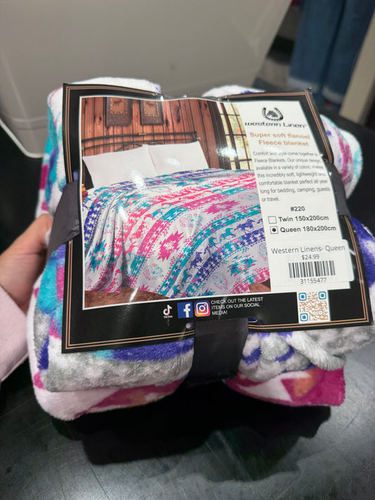 Western Linens Queen Size- Pink/Purple Aztec