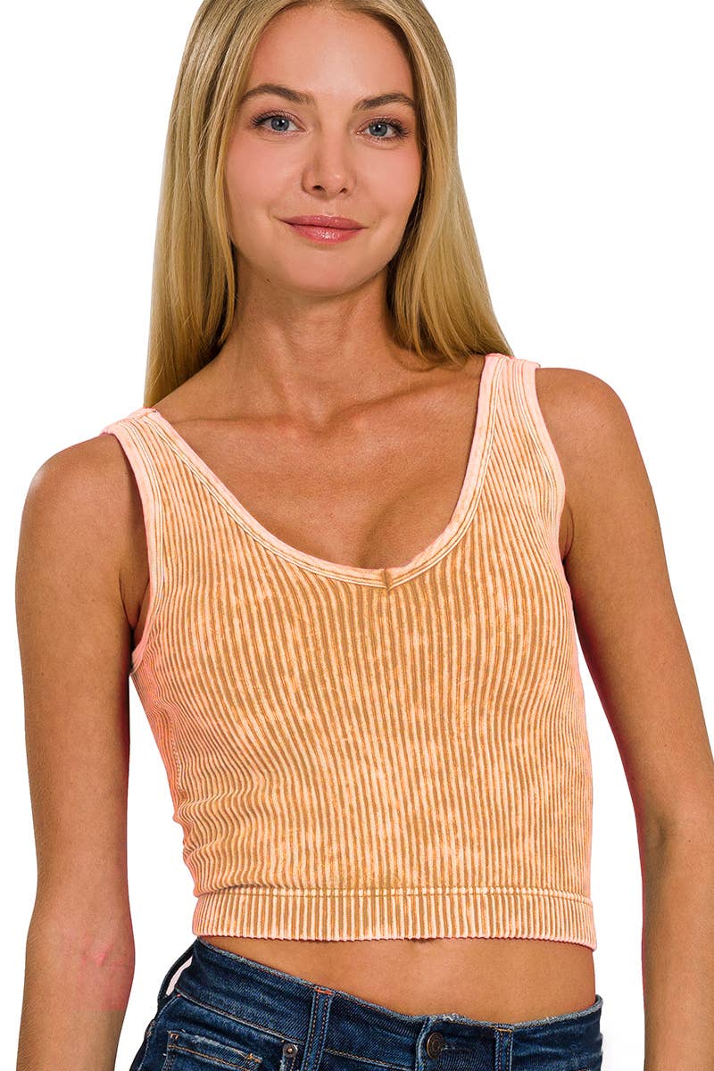 `Zenana Washed Seamless Rib Tank: DKGREEN-161045 / L/XL