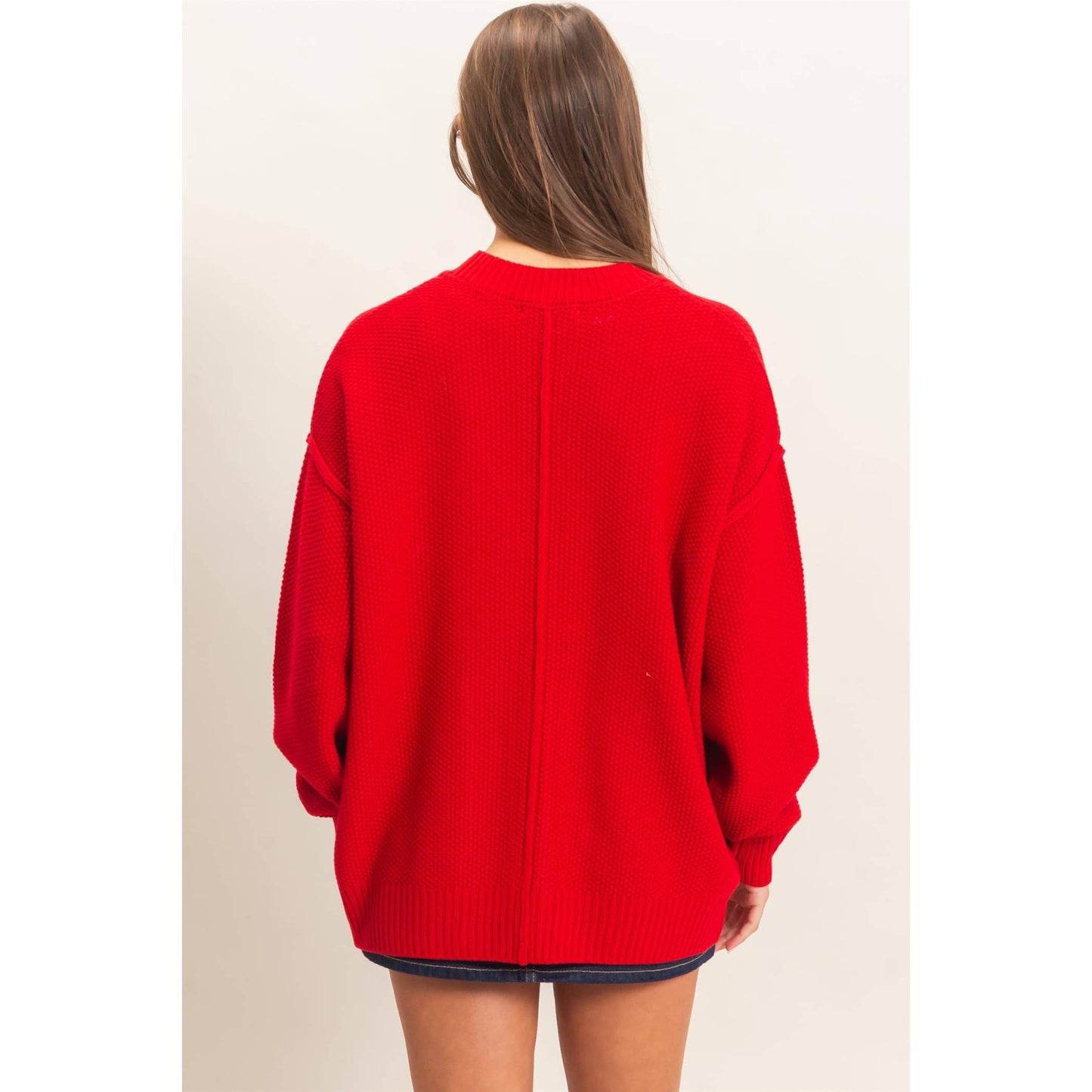 Oversized Knit Cardigan- Red