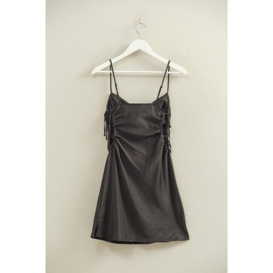 Satin Ruched Side Cutout Mini Dress