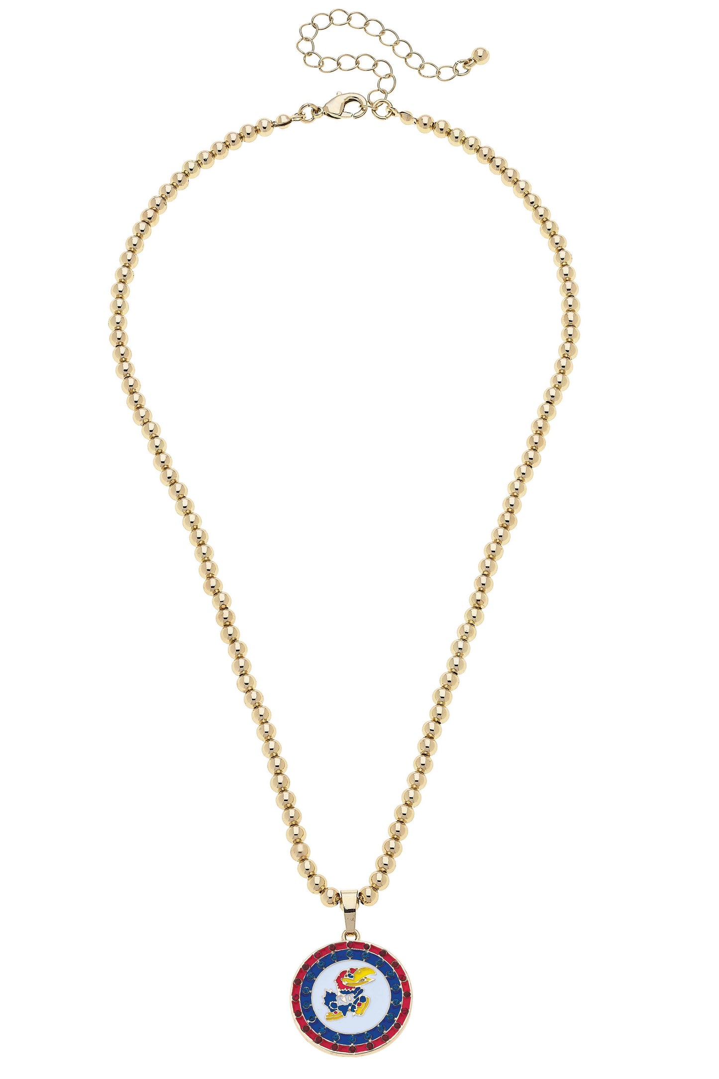 Kansas Jayhawks Pave Disc Necklace in Shiny Gold