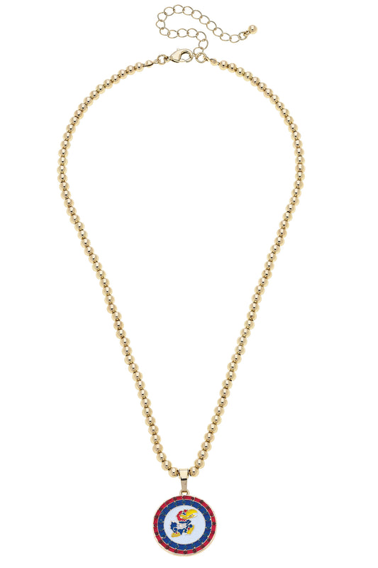 Kansas Jayhawks Pave Disc Necklace in Shiny Gold