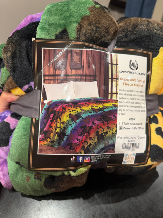 Western Linens Queen Size- Rainbow Cowprint