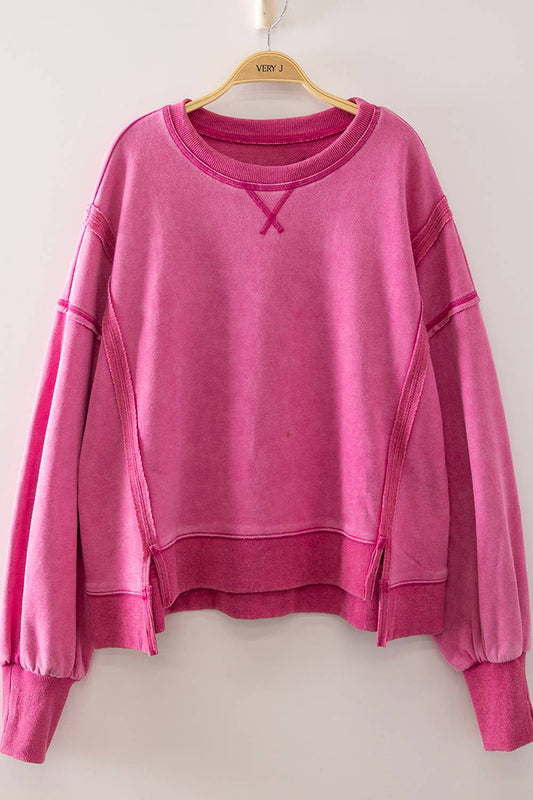 Vintage Washed Sweatshirt- Hot Pink