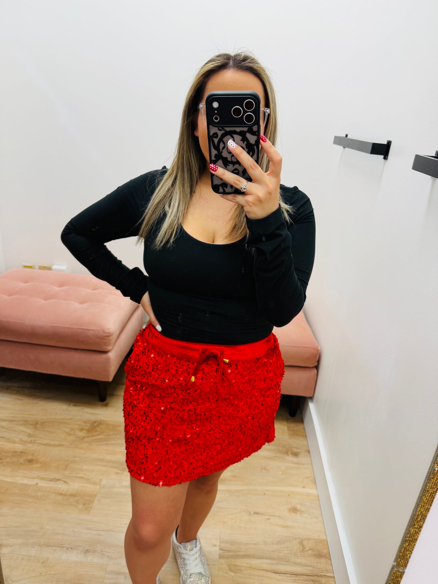 Velvet Hour Sequin Skort-Red