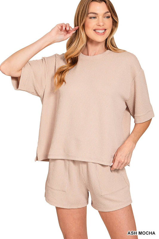Ribbed 2pc Set- Ash Mocha