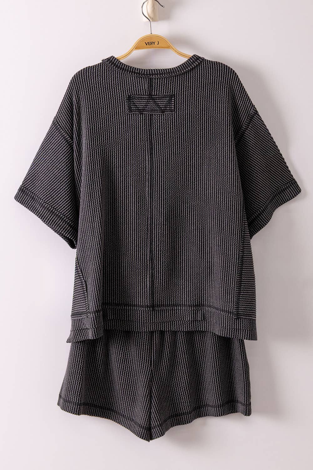 NT12686SET-Ribbed Knit Comfy Top & Shorts Set: OAT / S-M-L/2-2-2