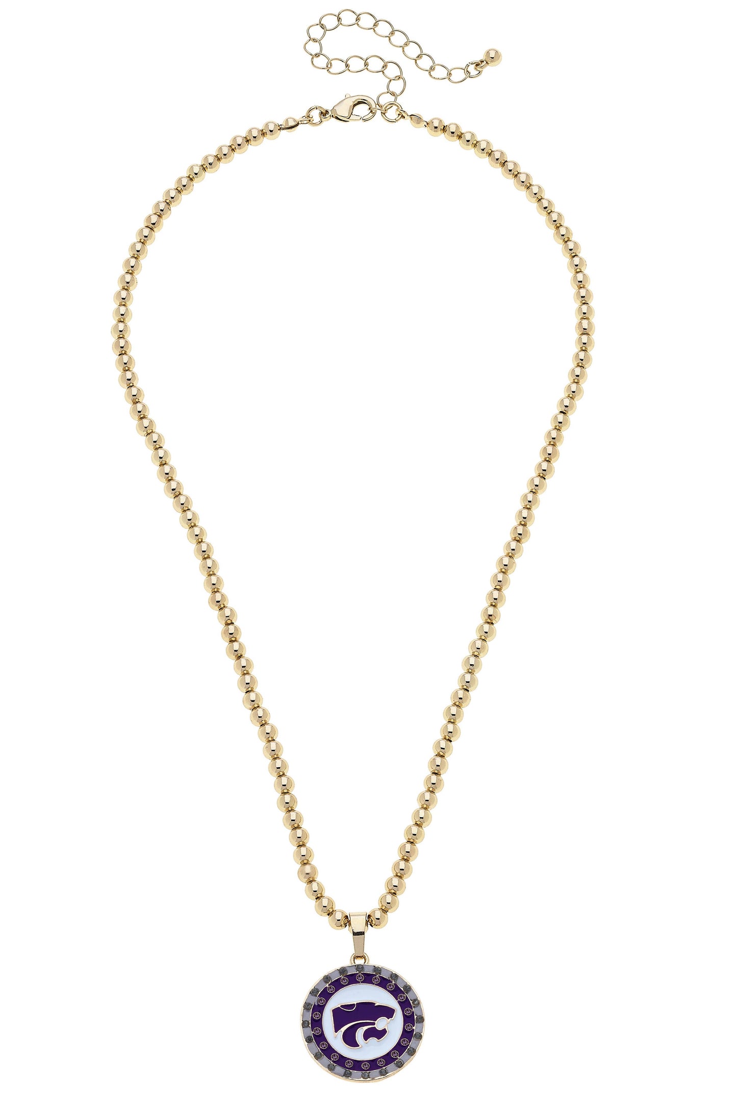 Kansas State Wildcats Pave Disc Necklace in Shiny Gold