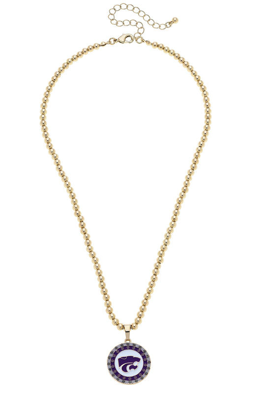 Kansas State Wildcats Pave Disc Necklace in Shiny Gold