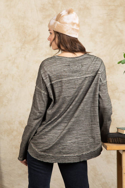 NT11158X-PLUS SIZE Raw Edge Detail Washed Top: DENIM / 1X-2X-3X/3-2-1
