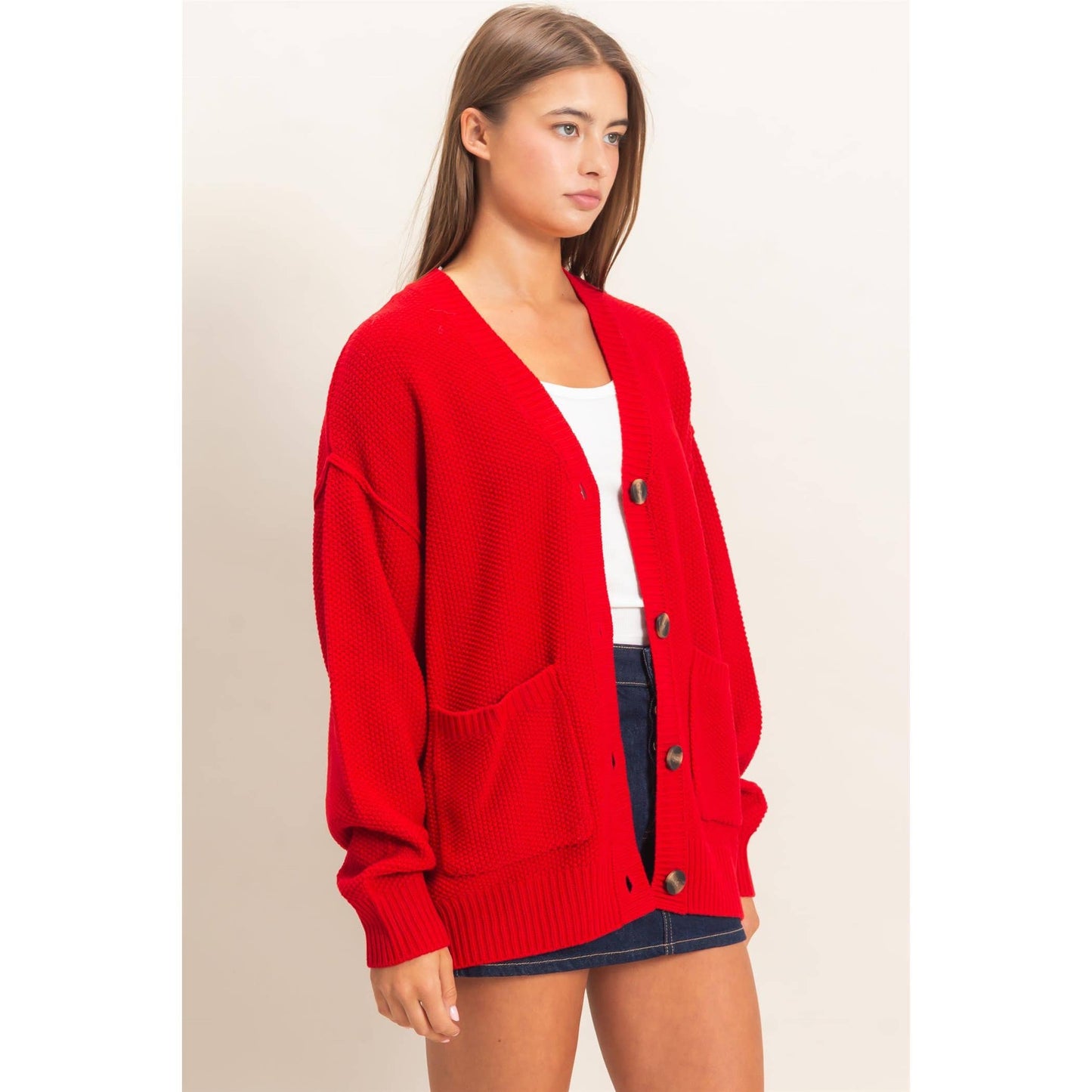 Oversized Knit Cardigan- Red