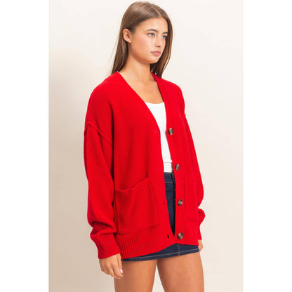 Oversized Knit Cardigan- Red