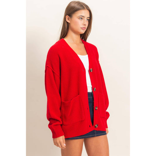 Oversized Knit Cardigan- Red