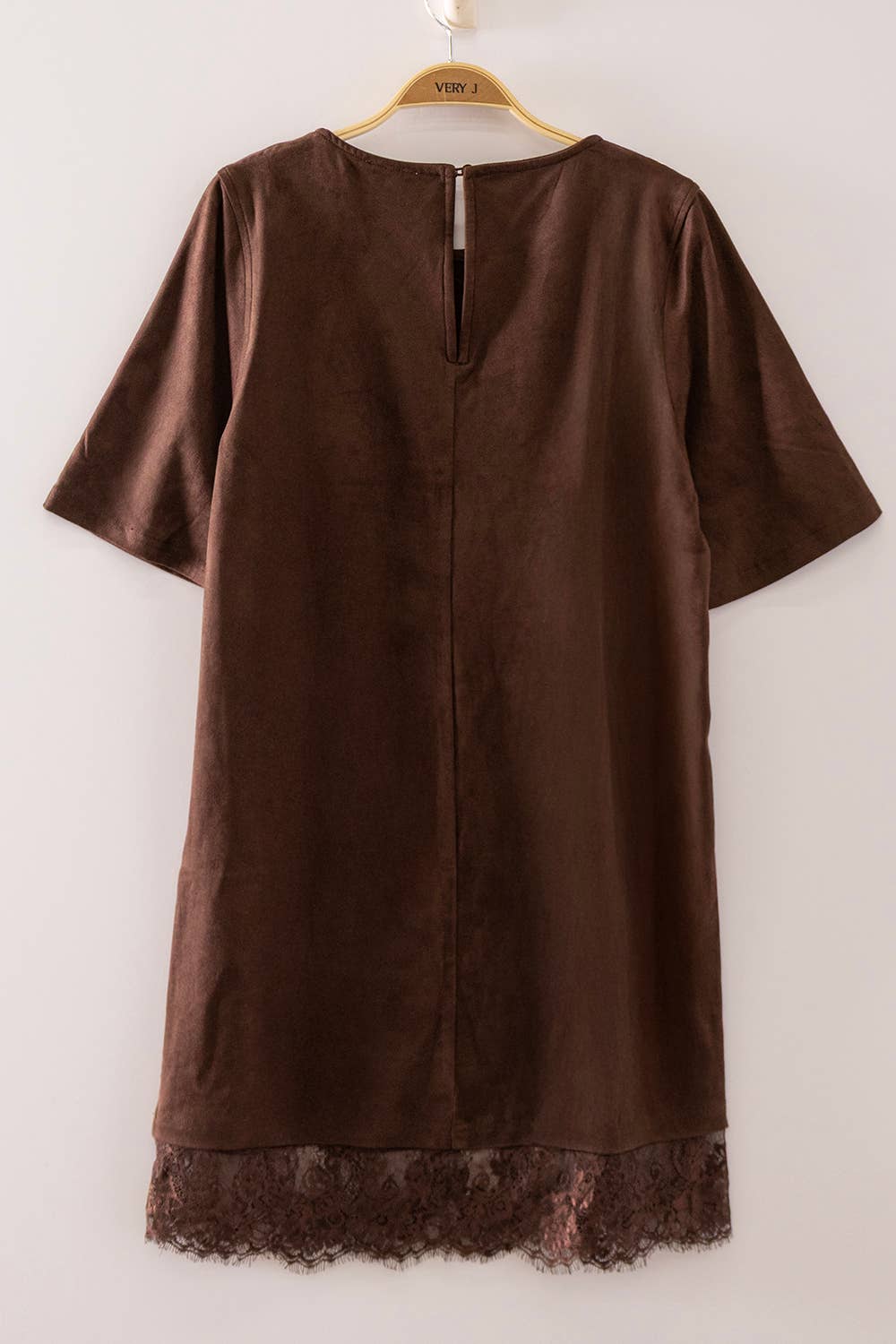 Black Faux Suede Lace Hem Mini Dress