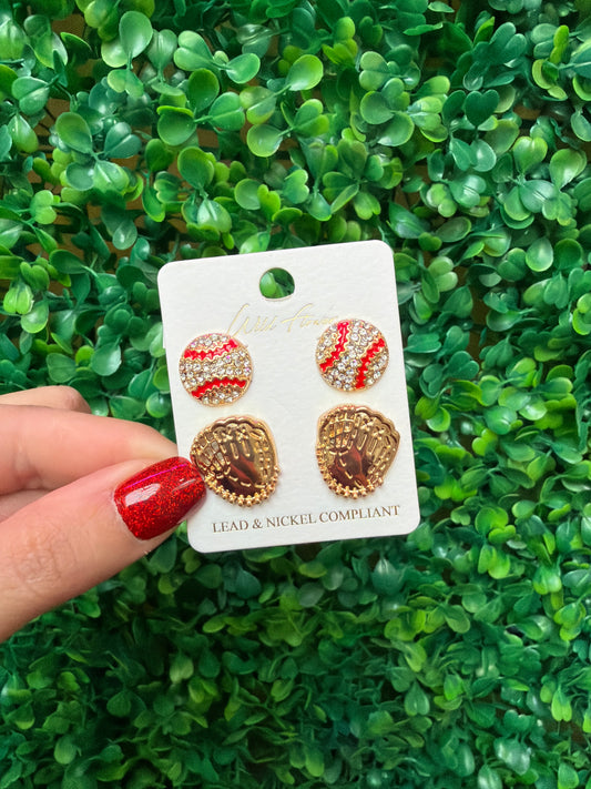 2pk Baseball Stud Earrings