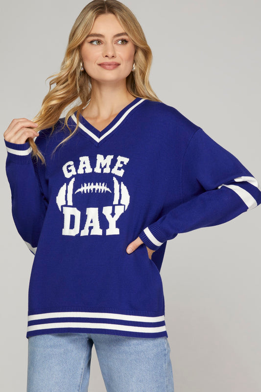 V-Neck Varsity Sweater Top