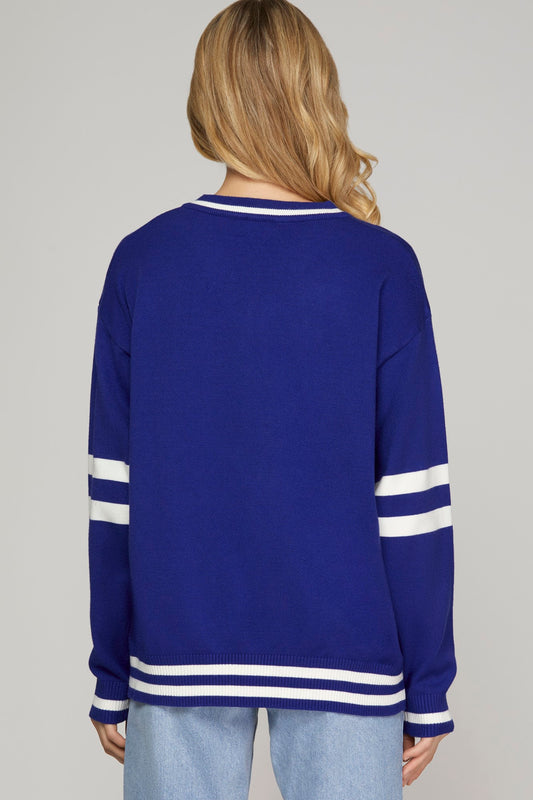 V-Neck Varsity Sweater Top
