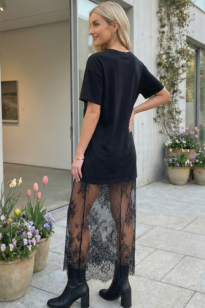 Mesh Lace T Shirt Maxi Dress