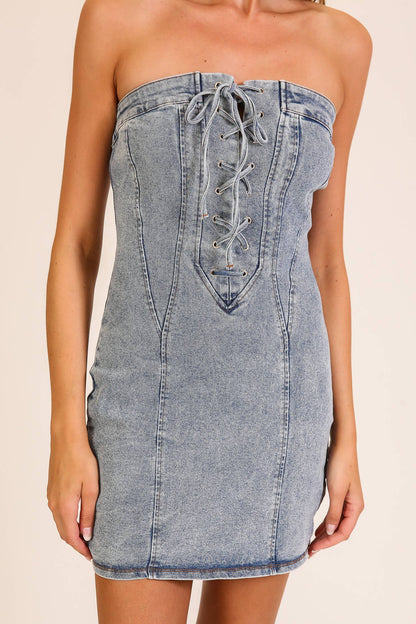 Denim Mini Dress (Light/Medium Denim)
