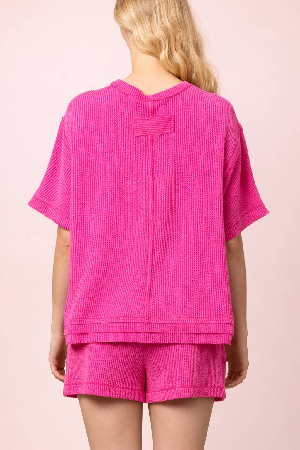 NT12686SET-Ribbed Knit Comfy Top & Shorts Set: OAT / S-M-L/2-2-2