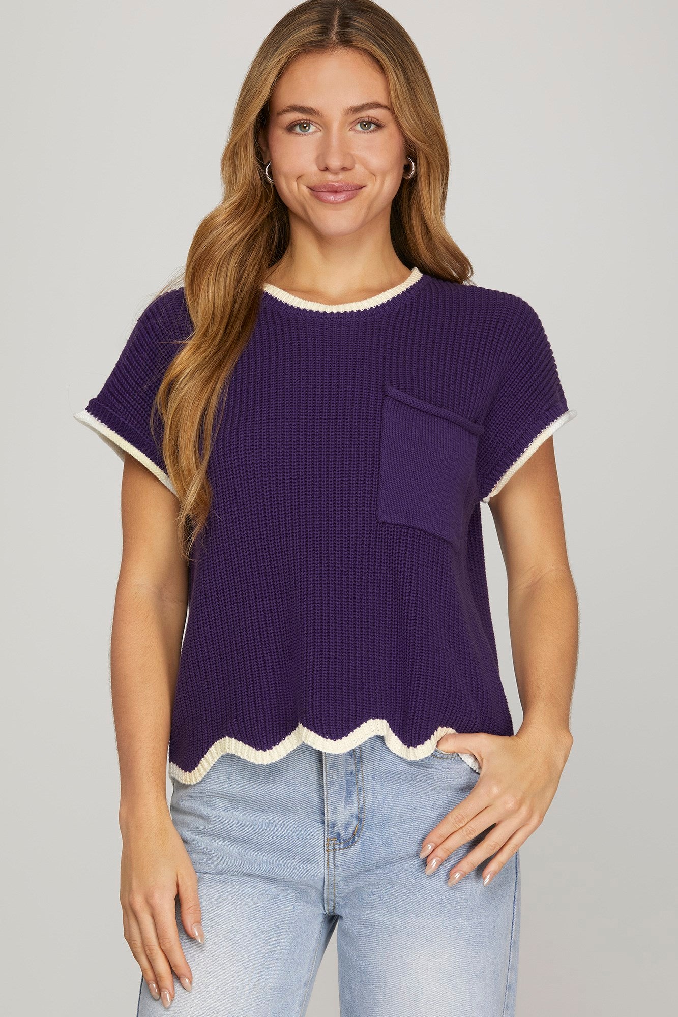 Casual Scallop Hem Sweater
