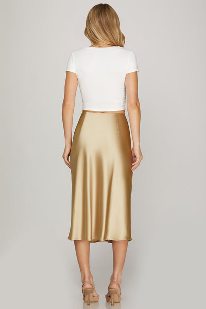 Gold Satin Midi Skirt